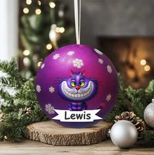 Personalised Cheshire Cat Christmas Printed bauble Acrylic Gift Tag eh357