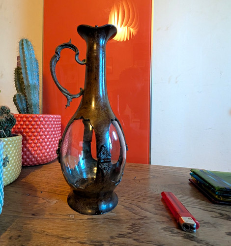 Brown blue glass decorative - &,
