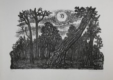 Landscape With Trees. Woodcut