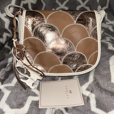 Radley 2012 Cream Leather Flapover Style With Metallic & Tan Leather Stitched De