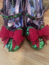 Irregular Choice, Green And Red Sequin Christmas Bow Shoes Light Up Size 41
