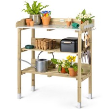 Garden Potting Table Bench Outdoor Wooden Metal Top Shelves Hooks Christow