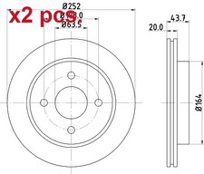X2 PCS FRONT / REAR BRAKE DISC ROTOS X2 PCS SET MDC774 MINTEX I