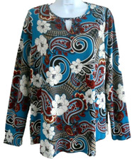 Kim & Co Floral Paisley print Top with Keyhole-neck- Peacock multi - Med--14