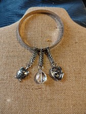 Silver Rose Bangle Solid