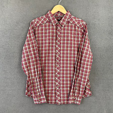 PrAna Long Sleeve Shirt Mens Size S Red Check Western Cut Pearl Snap Button Up