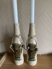 Highland Calf Candle stick holders Crackle Paint glass, Recycled Gift Home Decor