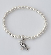 Silver Plated 5mm Bead Stacking Bracelet - 3D Raven Bird Crow Gothic Charm