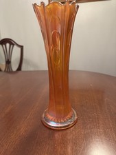 Vintage Carnival Pressed Glass Vase 10 Tall Orange