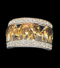 TOVA Sterling Silver Gold Plated Elephants Cocktail Band Ring  - M 1/2