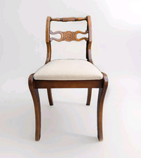 1x Vintage Regency Ornate Mahogany Dining Chair with Cream Fabric Seat 