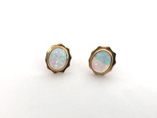 Opal Stud Earrings 9ct Gold Vintage Earrings Synthetic Fire Opal Stud Earrings