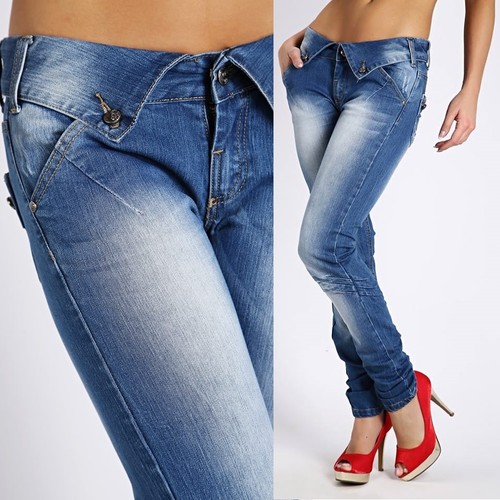 Skinny denim blue jeans - blue, flap