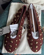 ZARA Brown Suede with Studs Ballerinas Ballet Flats Shoes Size UK 6 EUR 39 US 8