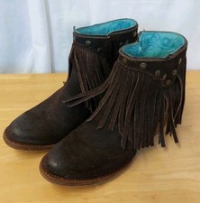  CORRAL SHORT FRINGE BROWN WOMENS WESTERN BOOTS SIZE UK 5.5M   VGC       