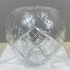 Cut Lead Crystal Round Rose Bowl Globe Ball Vase Clear Elegant Centerpiece Glass