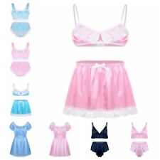 Men Sexy Sissy Lingerie Dress Bra Top Short Skirt Lace Nightwear Thong Underwear