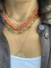 Vtg. 50’s Angel Red, Branch Coral Graduated Necklace Silver Clasp Natural