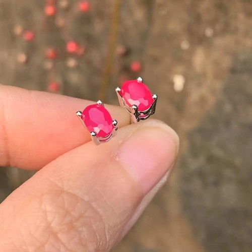 Oval natural ruby earrings - natural,