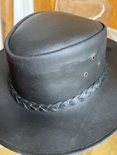 Unisex Genuine Black Leather Cowboy Hat Size Large (59-60cm)