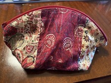 Vintage Liberty London Patchwork  Make Up Bag Centre Panel Hera Both Side In Red