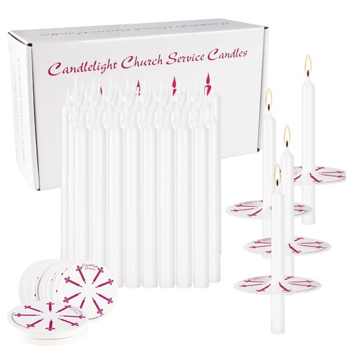 White church taper - church, candles