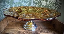 Amber Depression Glass Pedestal Cake Stand Art Deco Vintage 1930s Style