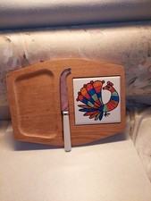 1970s Tile Cheese Board With Magnetic Knife