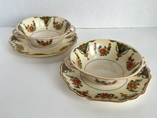 Vtg John Maddock Minerva Kenilworth 2 Cream Soup Bowls & 2 Saucers Royal Ivory