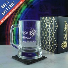 Personalised Engraved Tankard Beer Mug Stein Bee Proud LGBTQ Any Message Design