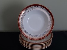 7 x Royal Grafton 'Majestic' Red Fine Bone China Rimmed Soup / Cereal Bowls VGC!