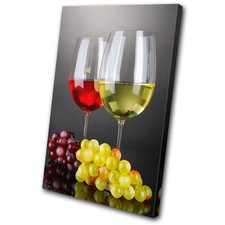 Food Kitchen Wine Glass Grapes  SINGLE CANVAS WALL ART Picture Print VA