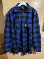 Swanndri Blue Black Check 100% Wool Bush Shirt Jacket XL Half Zip Vintage Style