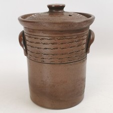 Antique Traditional Stoneware Crock Pot with Lid - Hand-Thrown Pottery