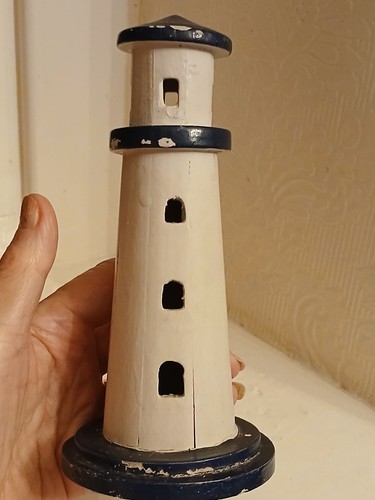 Painted wooden lighthouse - wooden, 7"