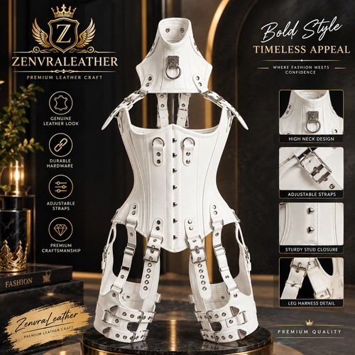 Women white leather - white, corset