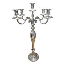 CHROME FIVE ARM CANDELABRA SILVER METAL CANDLE HOLDER LARGE 70CM TALL 