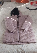 M&S  Stormwear Puffer Coat/Jacket Hooded  Size 13-14 Berry Detachable Trim Kids