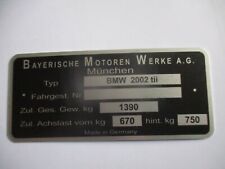 Nameplate BMW 2002tii 1390 kg plate plate ID tag s102