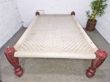 Large Antique Vintage Indian Wooden String Khatt Charpai Day Bed Sun Lounger