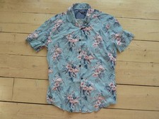 M&S LIMITED EDITION SHORT SLEEVE SHIRT COTTON MODAL MIX SIZE S BLUE FLAMINGOS