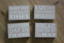 BOX SIGN WOOD ,FREESTANDING OR HANGING,BEACH THEMED PHRASES ,HOLIDAY,CHOICE OF 4