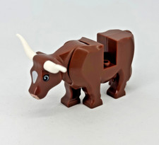 Lego Minifigure Cow Reddish Brown Muzzle Long Horns 64452pb01c02 Animal -2
