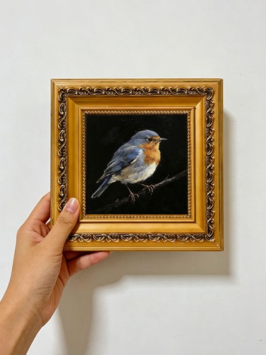 Blue grey robin bird handmade - blue,