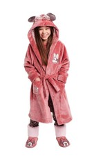 NEW Disney Store Disney Minnie Mouse Girls Bathrobe 3D BOW Hooded Dressing Gown