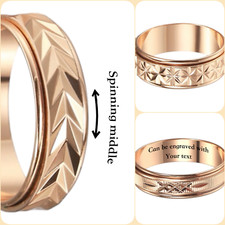 Relaxing Spinner Lady Rose Gold Women Ring 6mm Wide Polished Rotatable Engraved