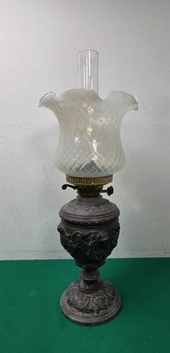 Large antique spelter oil lamp - oil,