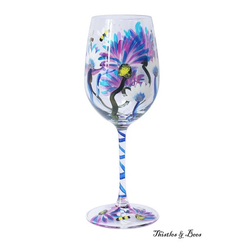 Hand painted wine glass floral - glass,