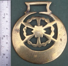 Old Cast Horse Brass: Geometric Pattern in Crescent, Free P&P, star cog gear