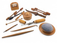 Sewing Related Treen Collection: Darning Tools, Knitting Sheath, Needle Case etc